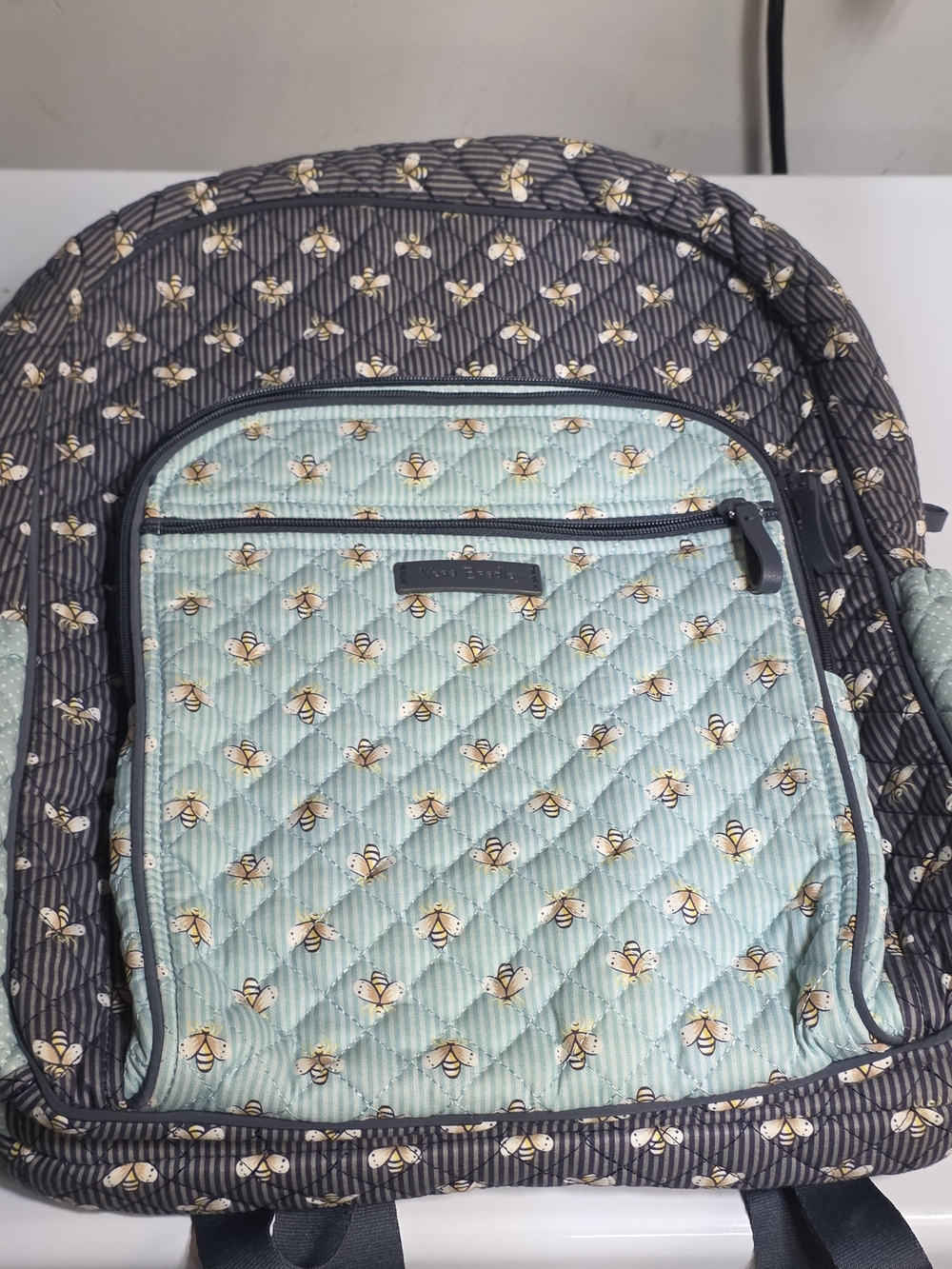 Vera Bradley Light Blue Bee-Print Quilted Backpack Xl
